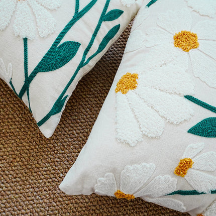 Daisy Floral Embroidered Throw Pillow Cover