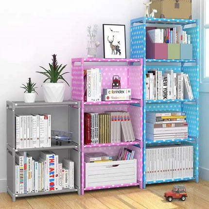 Simple Metal Bookshelf Easy Assembly Movable Storage Rack