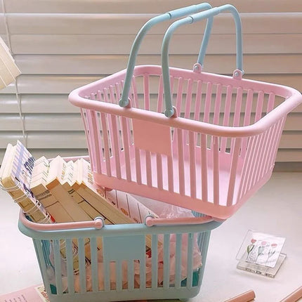 New Plastic Basket Organizer Portable Shopping Storage Box Desktop Sundries Toy Fruit Stationery Organizer Home Storage Baskets