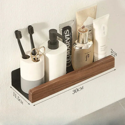 Punch-Free Wooden Bathroom Shelf
