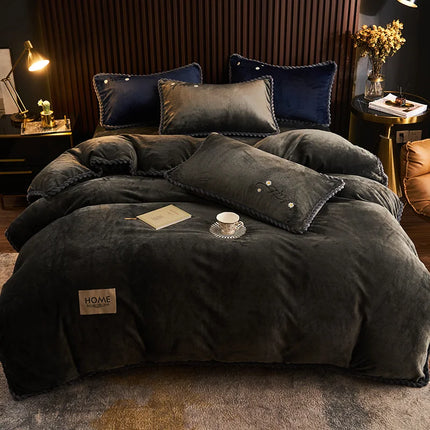 Winter Milk Velvet Quilt Duvet Cover Bedding Set Warm Thicken Bed Quilt Cover Double Bed Cover Queen King Comforter Cover 220x24