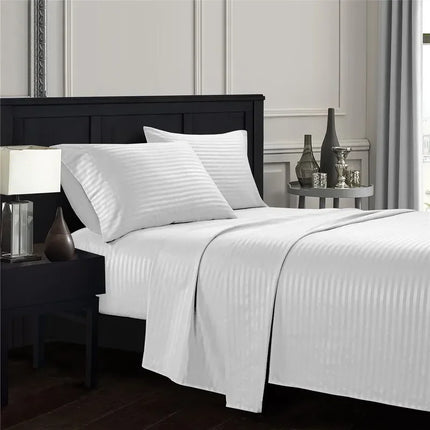 Embossed Brushed Stripe 3/4 Pieces Bed Set Flat Sheet Fitted Sheet Pillowcase Bedding Set for Twin Full Queen King Pillow Sham