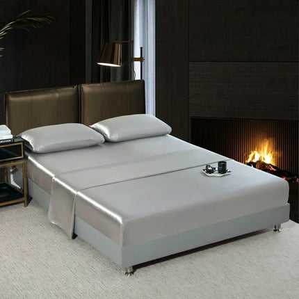 Satin Bedsheet Set High Quality Solid Color Fitted Sheet Set Single Double Queen King Size Flatsheet Set Luxury Bedding