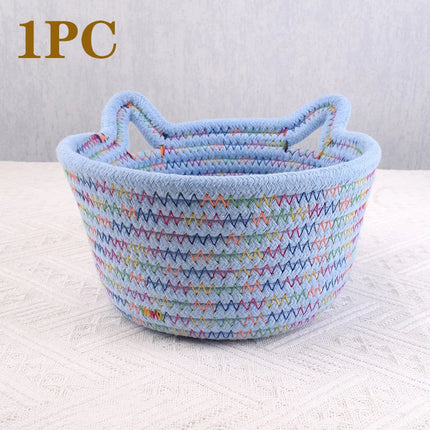 Cotton thread basket woven basket storage basket desktop storage home storage suppliesCat ears round storage basket