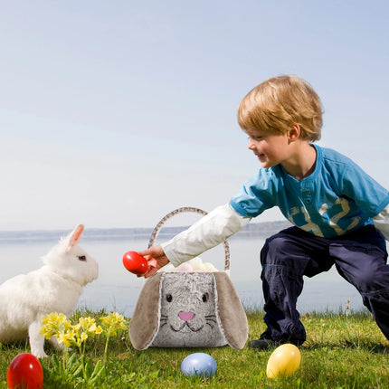 Plush Easter Basket For Kids Soft Fluffy Candy Gift Bag For Boys Girls Cute Easter Bucket Egg Hunt Bunny Bag With Ears Party