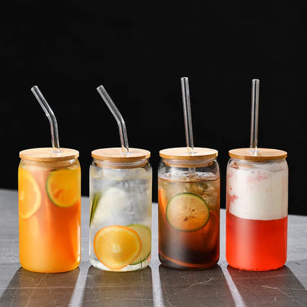 Leeseph Coffee Mug Glass Cup With Lid and Straw Transparent Coffee Tea Milk Juice Cold Drinking Cup Bar Kitchen Accessories