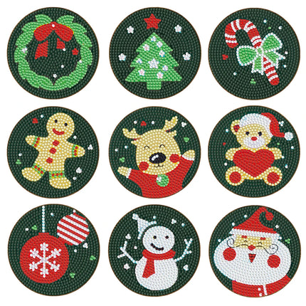 6/9Pcs DIY Diamond Painting Christmas Coaster Ornament Santa Snowman Drink Cup Cushion Diamond Embroidery Kit Xmas Kitchen Decor