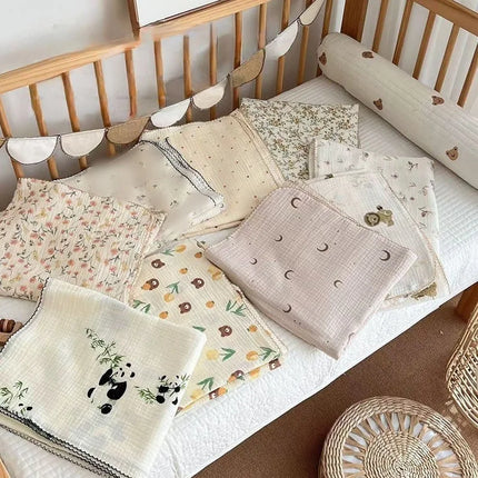 Baby Muslin Blanket 110X130cm Swaddle Blanket Gauze Thin Quilt Floral Print Double Layer Cotton Stroller Cover Kids Bedding