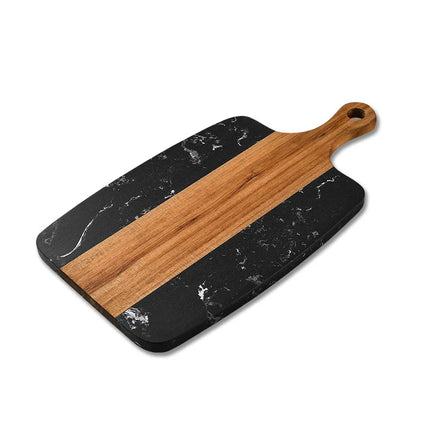 Acacia Wood Small Marble and Wooden Decorative Cutting Board for Kitchen Small Wooden Marble Cheese Board with Handle