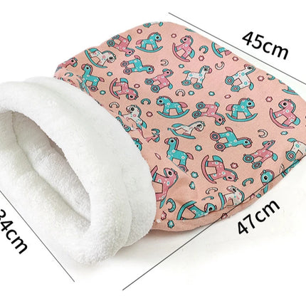 Winter Warm Pet Sleeping Bag Lamb Wool Warm Kitten Nest Drilling Hole Bedding Semi Closed Small Dog Kennel for Both Dogs Cats