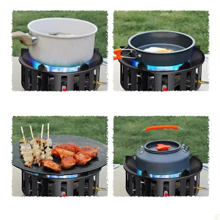 7-Core Camping Stove High-Power Strong Fire Portable Tourist Gas Burner Windproof Electronic Ignition Camping Equipment