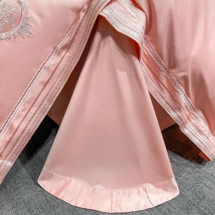 Stripe Embroidery Bedding Sets Luxury Egyptian Cotton Duvet Cover Fitted Bed Sheet Pillowcases Solid Color Mattress Cover