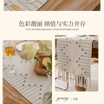 Natural Linen Table Runner with Tassels Dining Decor Wedding Birthday Christmas Decoration for Home tablecloth