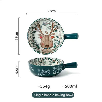 Ceramic Bakeware With Handle Forest Animals Baking Pan  Underglaze  Kitchen Tableware Salad Bowl Au Gratin Dishes