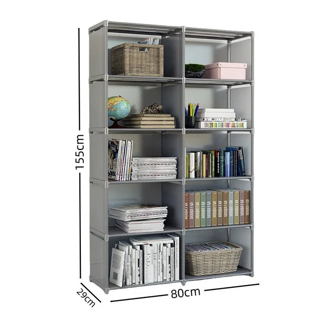 Simple Metal Bookshelf Easy Assembly Movable Storage Rack