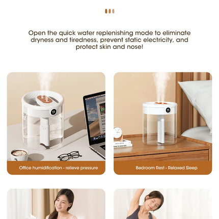 2L Cool Mist Double Spray Humidifier Atomizer Usb Night Light Home Mute Bedroom Office Night Light Digital Display Humidificador