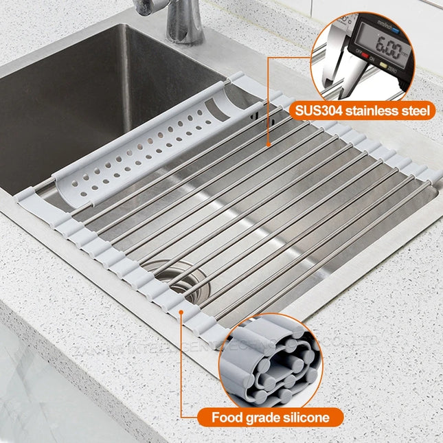 Roll Up Dish Drying Rack over sink,304 Stainless Steel Dish Drainer Shelf Organizer Tableware Plate Storage,Kitchen accessories