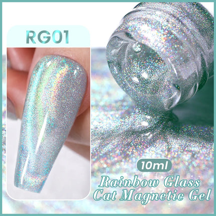 BORN PRETTY 10ml Rainbow Purple Water Light Cat Magnetic Gel Nail Polish Shining Sliver-light Holographics Semi Permanent UV Gel