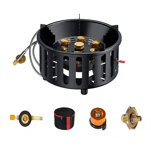 7-Core Camping Stove High-Power Strong Fire Portable Tourist Gas Burner Windproof Electronic Ignition Camping Equipment