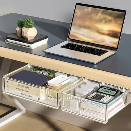 Under-Table Drawer Transparent Storage Box