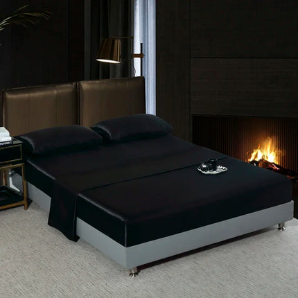 Satin Bedsheet Set High Quality Solid Color Fitted Sheet Set Single Double Queen King Size Flatsheet Set Luxury Bedding
