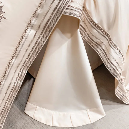 Stripe Embroidery Bedding Sets Luxury Egyptian Cotton Duvet Cover Fitted Bed Sheet Pillowcases Solid Color Mattress Cover