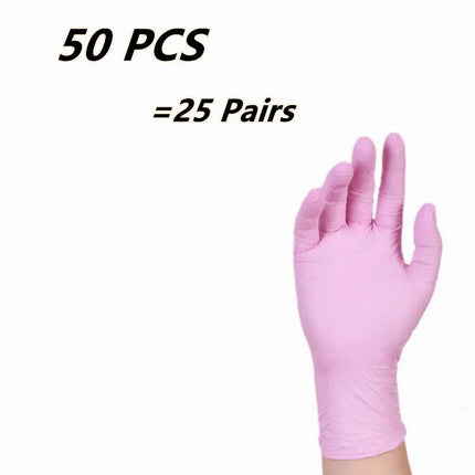 50PCS Pink Nitrile Disposable Gloves Household Gloves for Cleaning Kitchen Cooking Beauty Nail Hair Dye Tattoo Latex Powder Free