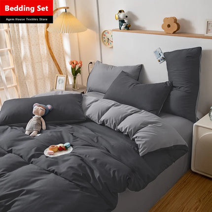 Home Textile Solid Color Duvet Cover Pillow Case Bed Sheet AB Side Quilt Cover Boy Kid Teen Girl Bedding Linens Set King Queen