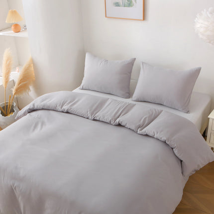 3 Pieces Solid Color Bedding Set with 1 Duvet Cover and 2 Pillow Shams, Comforter Not Included (Queen Size, Light Grey)