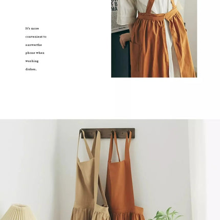 Long Pleated Waterproof Cotton Kitchen Apron for Salon Beauty Women's Anti-dirty Cooking Baking Pinafore Cleaning Work Clothes