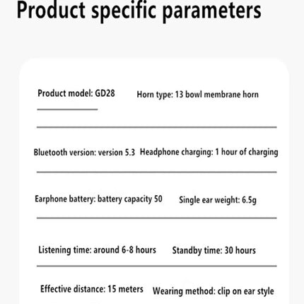Bluetooth Earphone Clip On Monaural Inear Motion Stereo Bone Conduction Gd28 Business Wireless Earphone Mini Monaural Tws