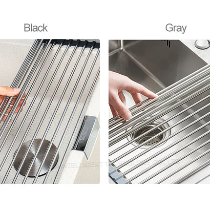 Roll Up Dish Drying Rack over sink,304 Stainless Steel Dish Drainer Shelf Organizer Tableware Plate Storage,Kitchen accessories