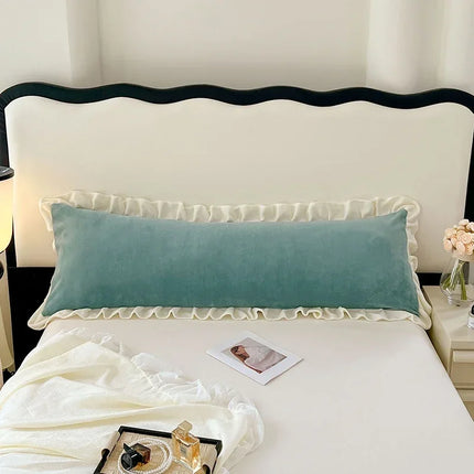 Length Sleeping Pillowcase with Ruffle Winter Couple Double Fleece Flannel Warmth Big Size Pillow Covers Home Bedding 45*180cm