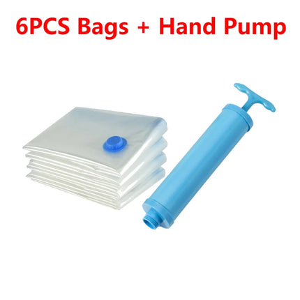 6PCS Vacuum Storage Bags Vacuum Seal Bag with Pump Space Saving Bags for Comforters Clothes Pillow Bedding Blanket Storage Bag