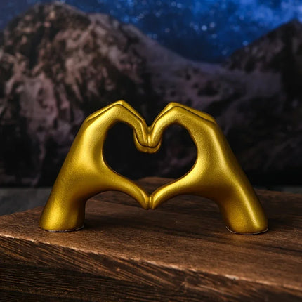 Gold Heart Hand Statue Modern Love Finger