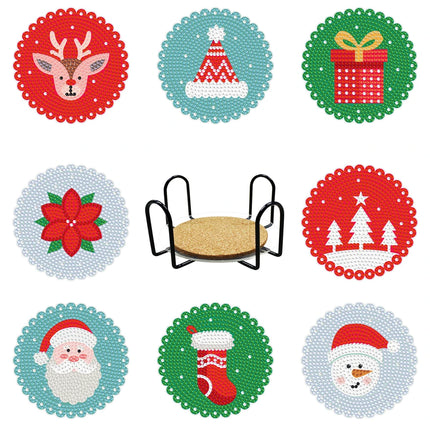 6/9Pcs DIY Diamond Painting Christmas Coaster Ornament Santa Snowman Drink Cup Cushion Diamond Embroidery Kit Xmas Kitchen Decor