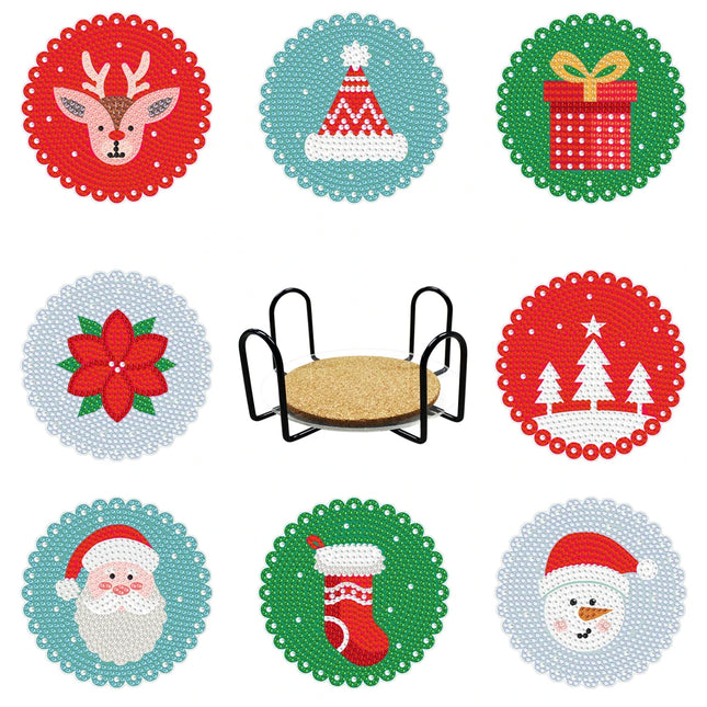 6/9Pcs DIY Diamond Painting Christmas Coaster Ornament Santa Snowman Drink Cup Cushion Diamond Embroidery Kit Xmas Kitchen Decor