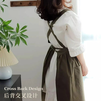 Long Pleated Waterproof Cotton Kitchen Apron for Salon Beauty Women's Anti-dirty Cooking Baking Pinafore Cleaning Work Clothes