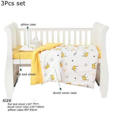 3Pcs Set Newborn Baby Bedding Sets Cotton Cartoon Printing Infant Toddlers Bed Sheet Pillowcase Duvet Cover Case Blanket Kids