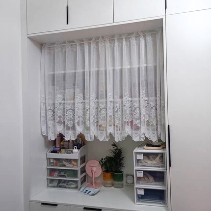 1pc White Lace Sheer Curtains Dining Room Kitchen Cafe Voile Valance Short Curtain Window Treatment Door Curtain Drapes