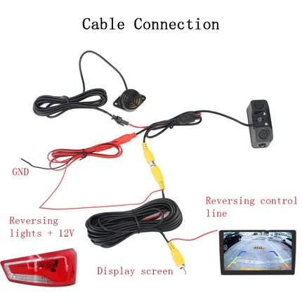 Car 3 In 1 Rear View Camera Parking Sensor Radar Set License Plate Lights Distance Control Parktronic System Universal