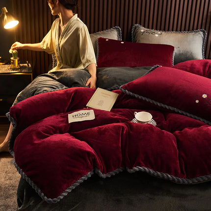 Winter Milk Velvet Quilt Duvet Cover Bedding Set Warm Thicken Bed Quilt Cover Double Bed Cover Queen King Comforter Cover 220x24