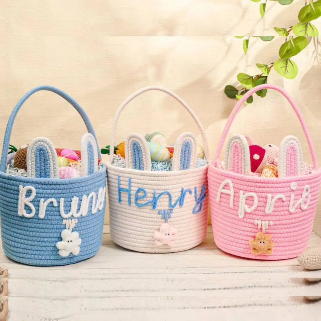 Cute Easter Eggs Basket Easter Bunny Basket For Kids Boys Girls Woven Basket With Rabbit Ear Decor Easter Empty Candy Basket