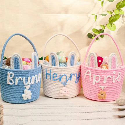 Cute Easter Eggs Basket Easter Bunny Basket For Kids Boys Girls Woven Basket With Rabbit Ear Decor Easter Empty Candy Basket