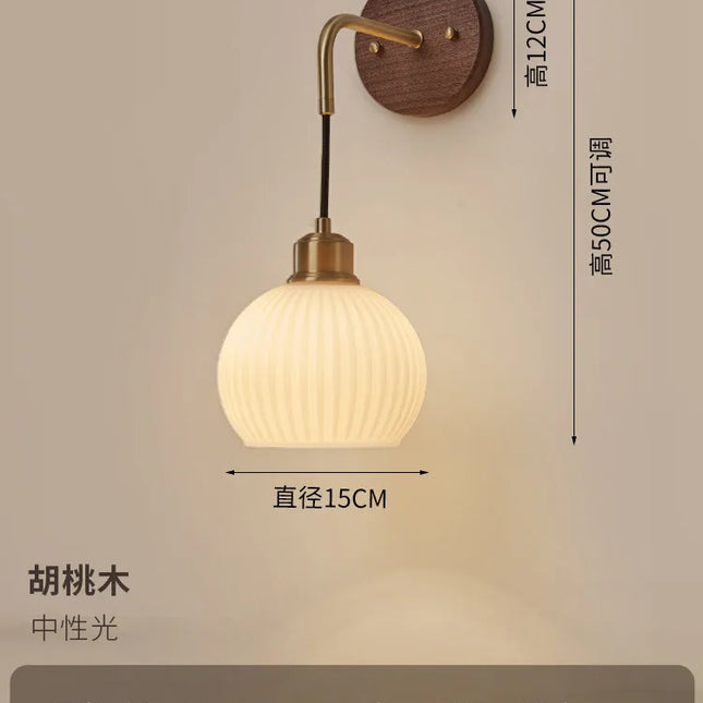 Wall Lamp Bedroom Light Luxury Walnut Living Room Background Wall Hanging Line Light Corridor Corridor Vintage Bedside Lamp