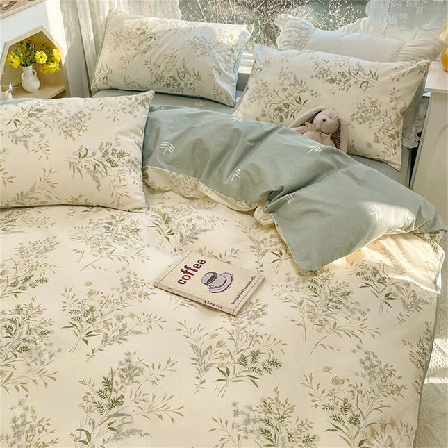 Vintage Floral Duvet Cover Set with Flat Sheet Pillowcases Single Double Size Girls Ins Korean Bedding Home Textiles No Filler