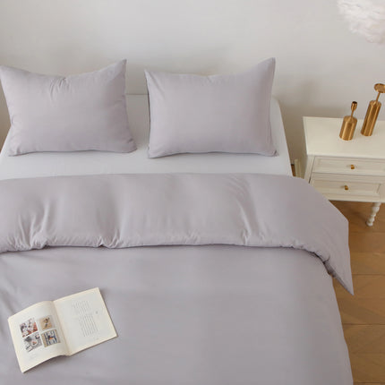 3 Pieces Solid Color Bedding Set with 1 Duvet Cover and 2 Pillow Shams, Comforter Not Included (Queen Size, Light Grey)