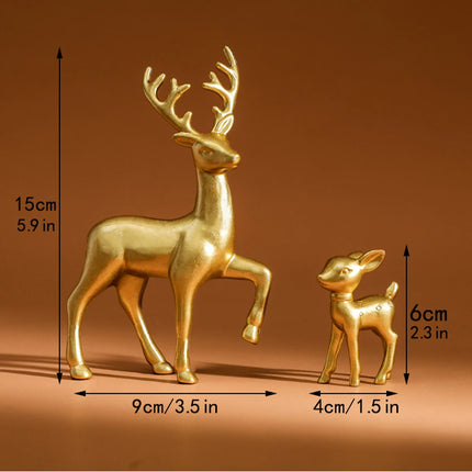 2 Pcs Cute Mother Deer Fawn Sculptures