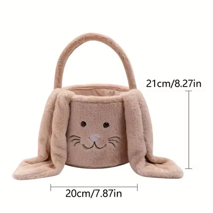 Cesta longa de orelha de coelho de pelúcia de páscoa com alça, balde de armazenamento de brinquedos de doces de pelúcia macia