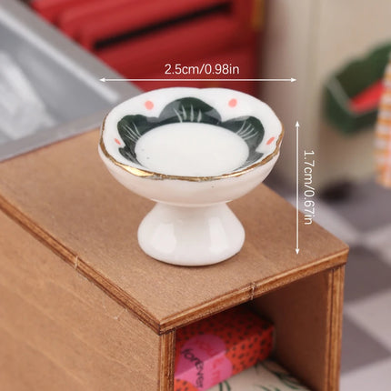 1:12 Dollhouse Miniature Ceramic Fruit Dish Plate Tall Tray Cake Plate Model Kitchen Accessories For Doll House Decor Toys Gift